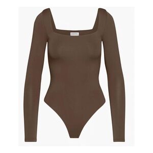 Babaton Aritizia Long Sleeve Bodysuit Dark Brown Mocha Thong Square Neck Size L